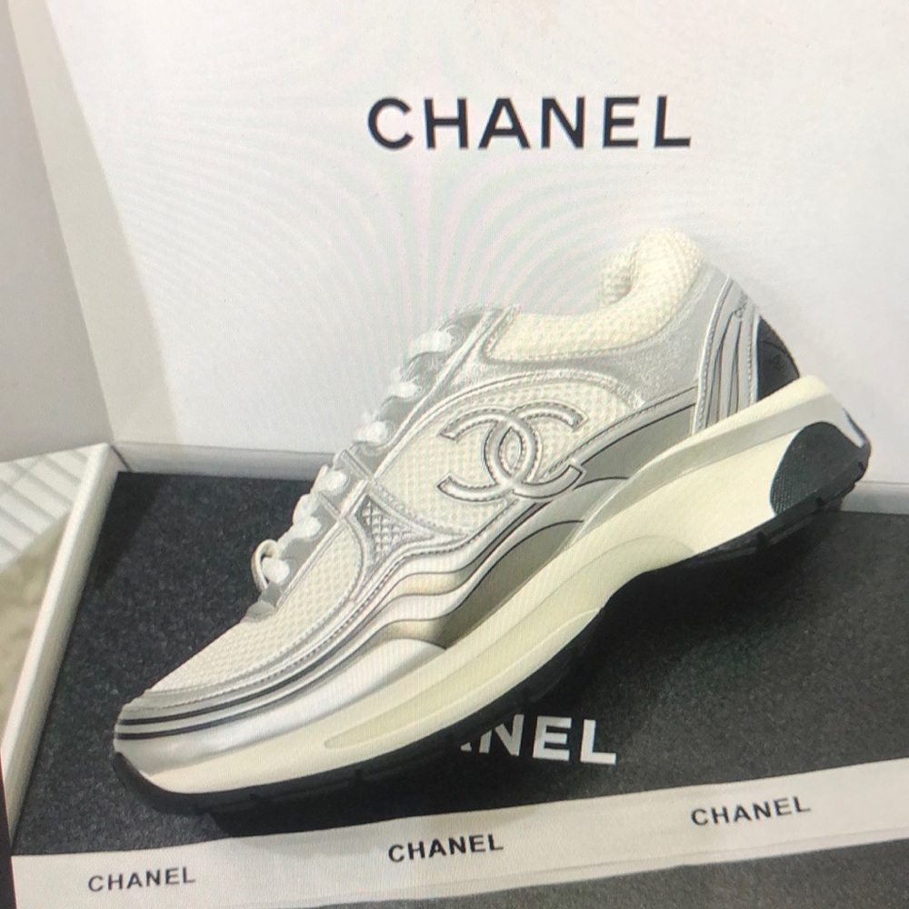 Chanel Men’s Silver and White Sneakers